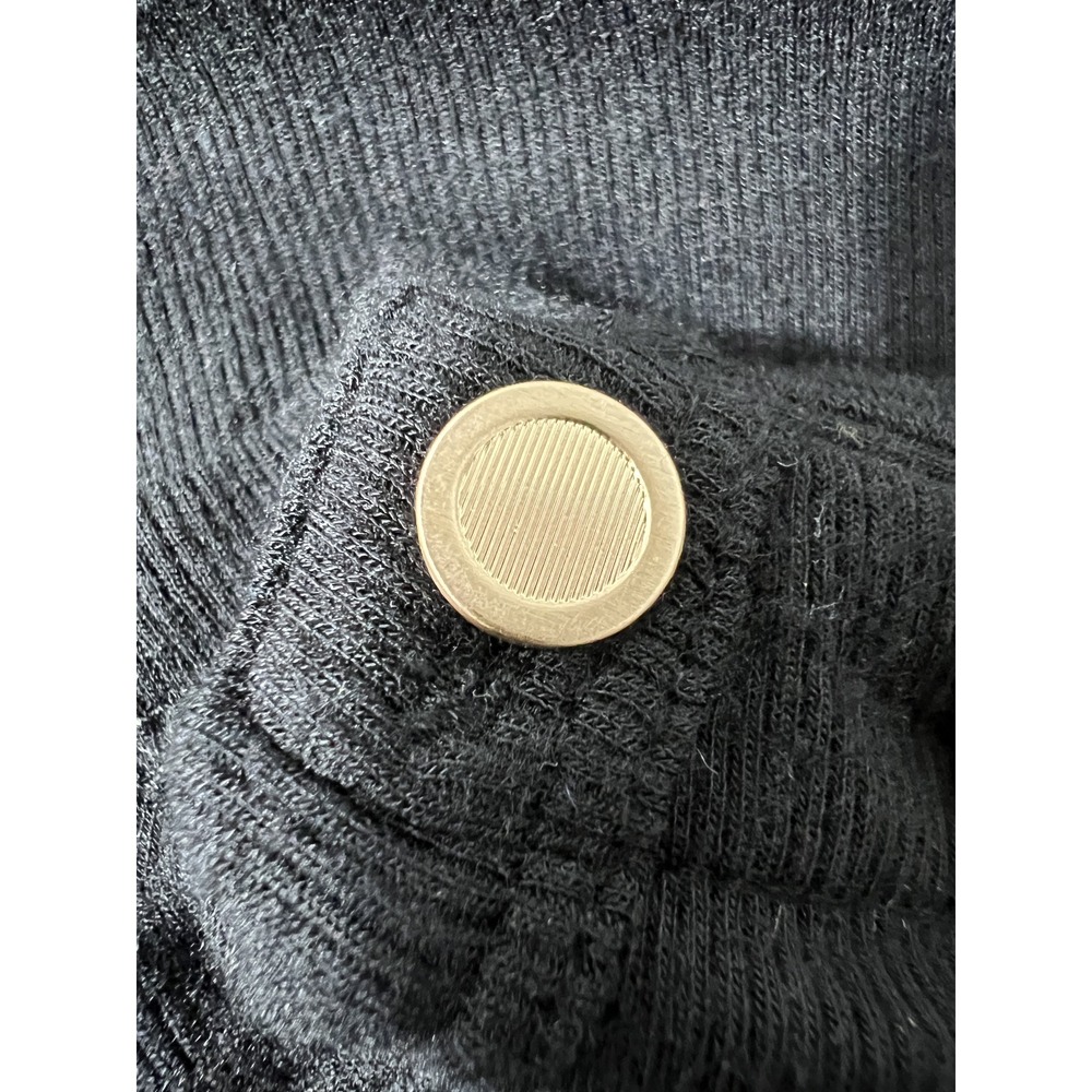 FRAME Women's Striped Rib Gold Button Crewneck Tee Small Black - Picture 4 of 12